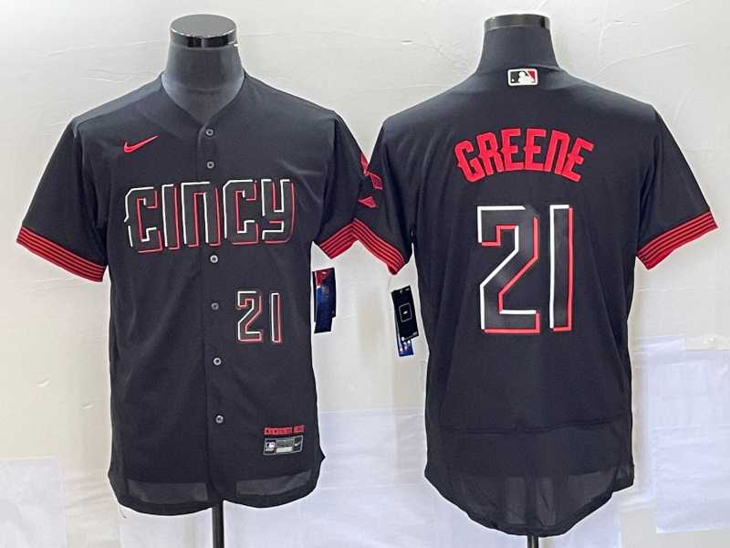 Men%27s Cincinnati Reds #21 Hunter Greene Number Black 2023 City Connect Flex Base Jersey